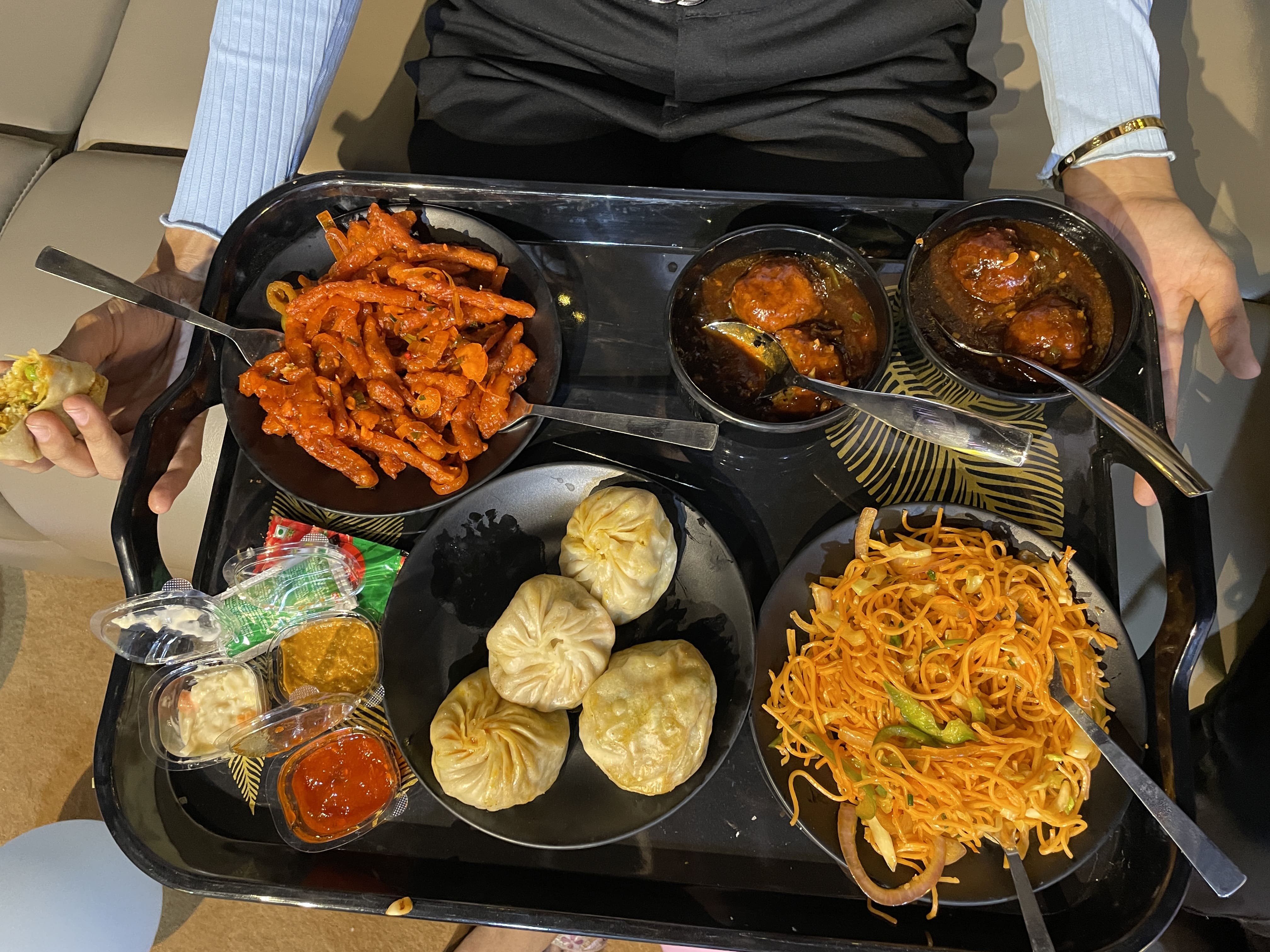 A group of people having a meal together